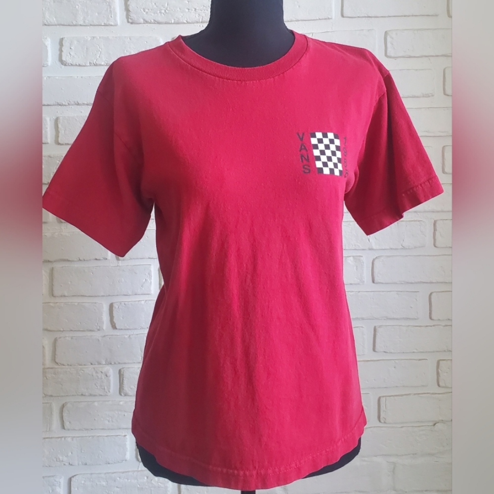 Vans 1966 Checkerboard Red T- shirt Tee Short Sleeves Size L